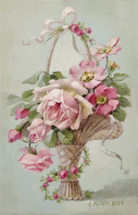 Antique Basket of Roses